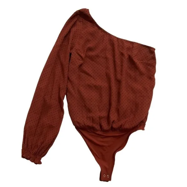 Abercrombie & Fitch Women Size XS Maroon Bodysuit Polka Dot One Shoulder 18-700P - Image 7