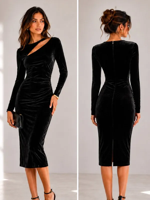 NEW REISS Macey Velvet Midi Dress in Black Size 4 - Image 2