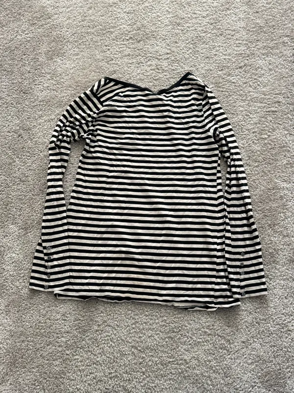 Motherhood Maternity Black & White Striped Long Sleeve Shirt - Image 3