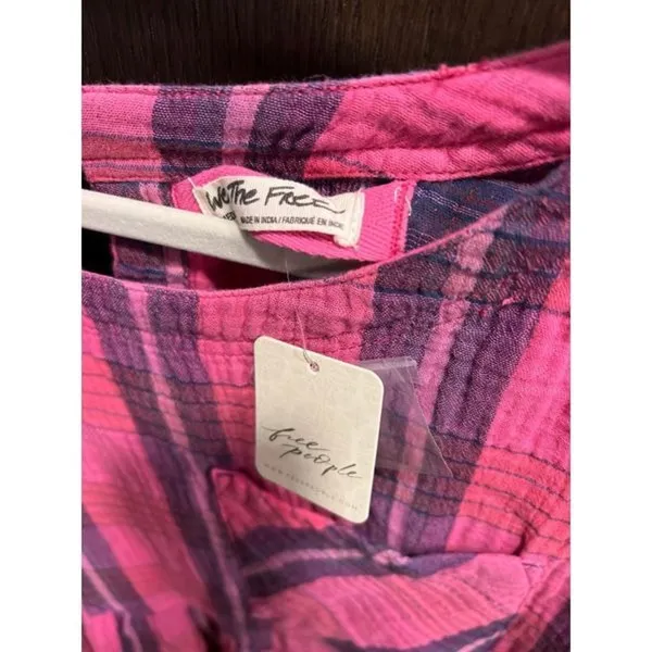 Free People We the free Women's Pink Moon City Plaid Top medium nwt‎ - Image 3
