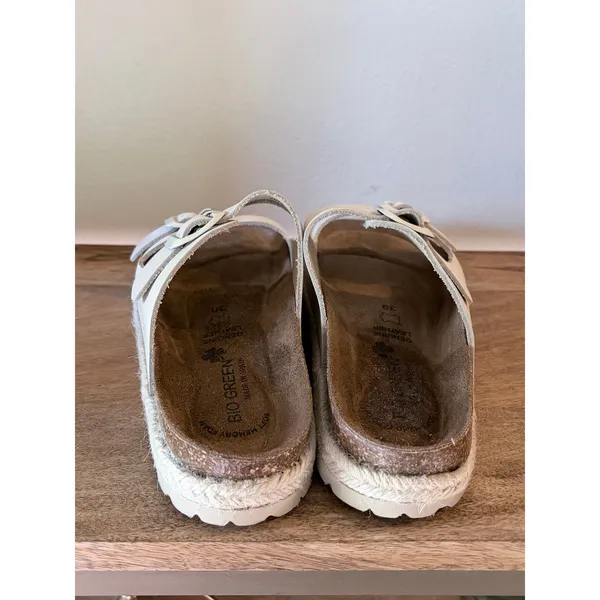 Bio Green Spain Ivory White Leather‎ Double Strap Buckle Slide Sandals 39 | 8 - Image 13