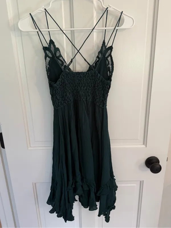 Free People FP One Adella Slip Dress XS Green Crochet Lace Boho Mini‎ - Image 8