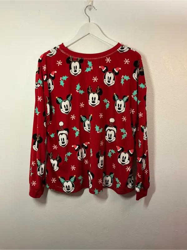 Disney Red Mickey Mouse Christmas Holiday Long Sleeve Pajama Top Size XL - Image 2