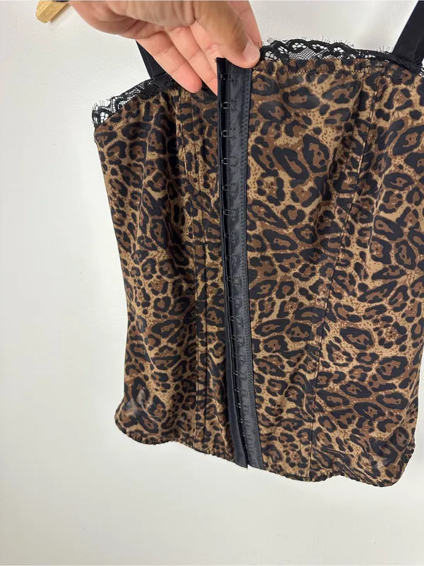 Popilush Shapewear Sculpting Leopard Mesh Detachable Strap Corset Top Sz M - Image 3