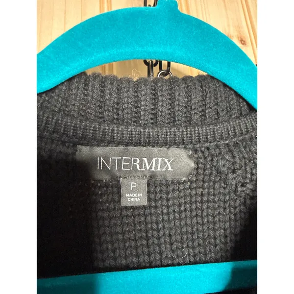 Intermix Black Merino Wool Elora Cold Shoulder Sweater Cable Knit Rustic Size S - Image 4