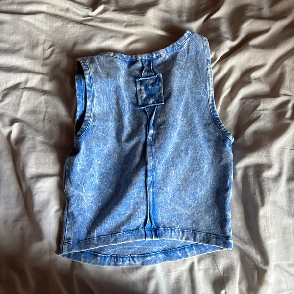 Cropped cotton denim tank Blue - Image 2