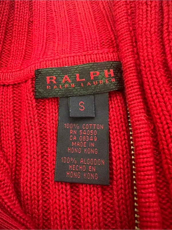 Ralph Lauren Red Knit Quarter Zip Sweater Size Small - Image 3