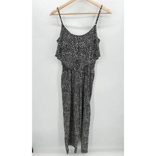 Bar‎ III Jumpsuit Women SMALL Black Cream Polka Dot Sleeveless Pockets Romper - Image 11