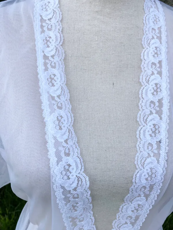 Vintage 80s Alan R. White Peignoir Nylon Chiffon Lace M Flutter Sleeves - Image 7