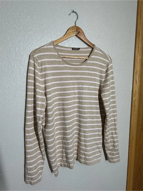 J. McLaughlin striped sweater large tan pale pink - Image 3