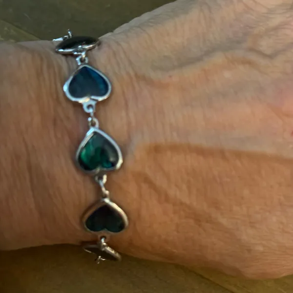 Vintage silver tone abalone heart link bracelet - Image 3
