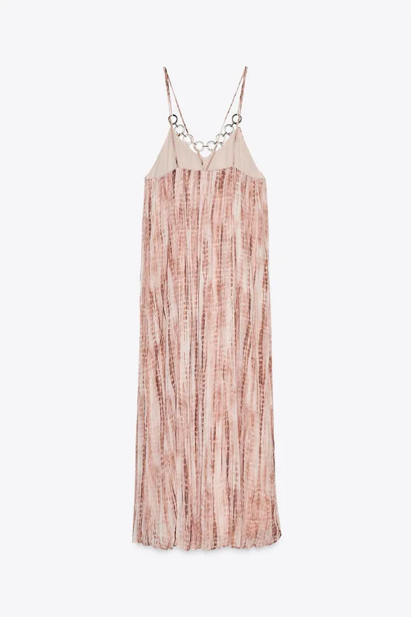 Zara maxi flowy pink summer bohemian dress with grommets - Image 4