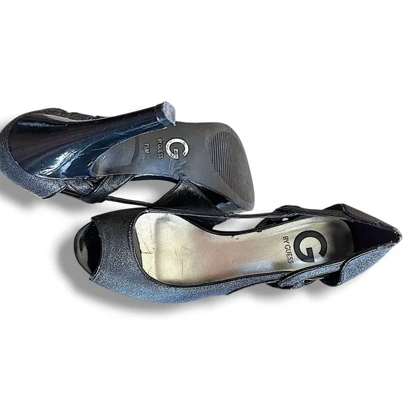 G by Guess Platform Pumps Womens‎ Black Good Glitter Peep Toe Heels Size 7.5 - Image 12