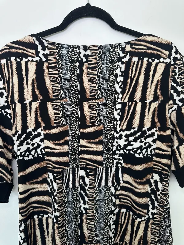 Style & Co Dress Size L Animal Print Cowl Neck Short Sleeve Knee Length - Image 3