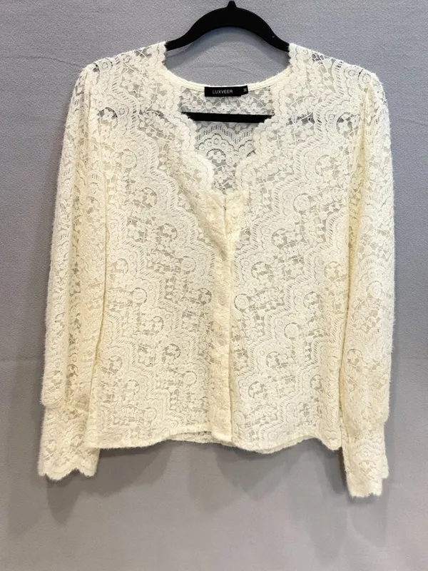 Cream Lace Cardigan Cottagecore Boho‎ Fairycore Romantic Sheer Floral Lace Top - Image 2