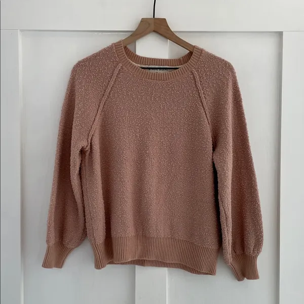 KNOX ROSE Boucle Knit Soft Textured Raglan Sweatshirt Sweater Mauve Pink Size M - Image 2
