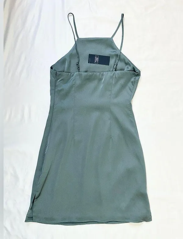 Abercrombie NWT High Neck Satin Mini Dress - Teal - XS - Image 4