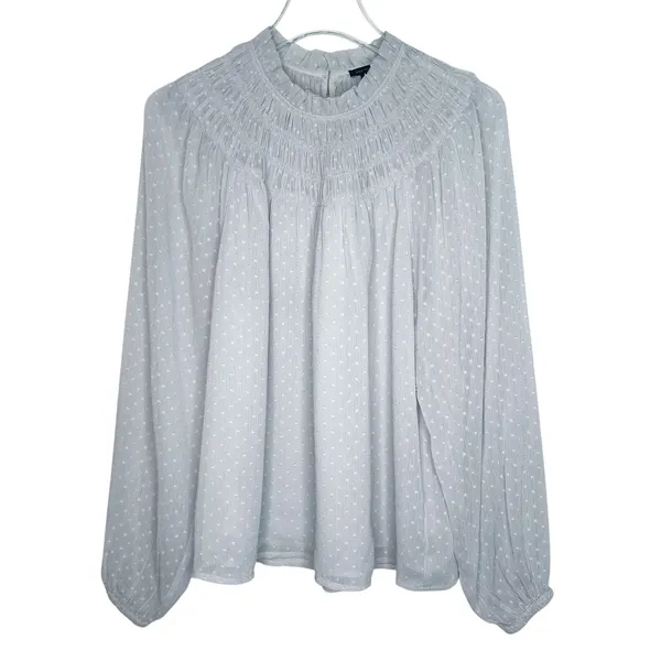 Ann Taylor Light Grey Smock Swiss Dot Top Blouse Size Medium - Image 2
