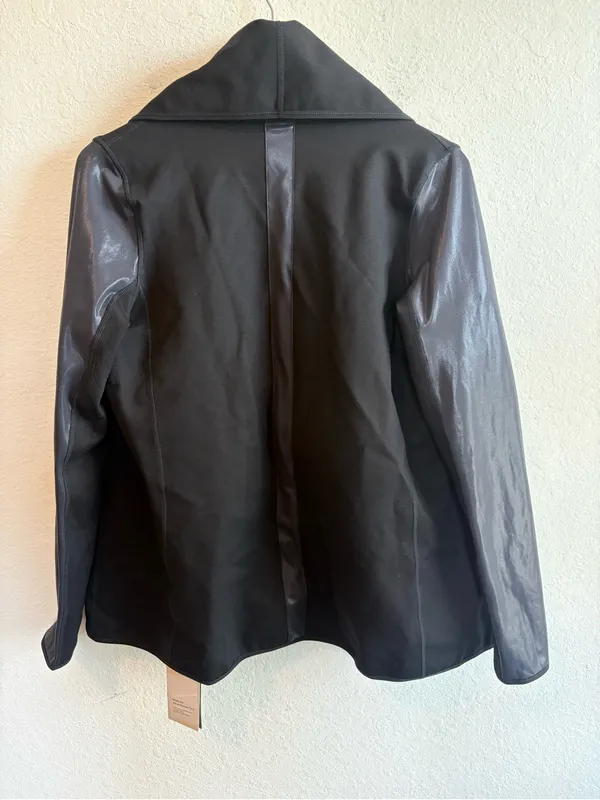 Halara Faux Leather Waterfall Open Front Jacket Size Large - Image 3