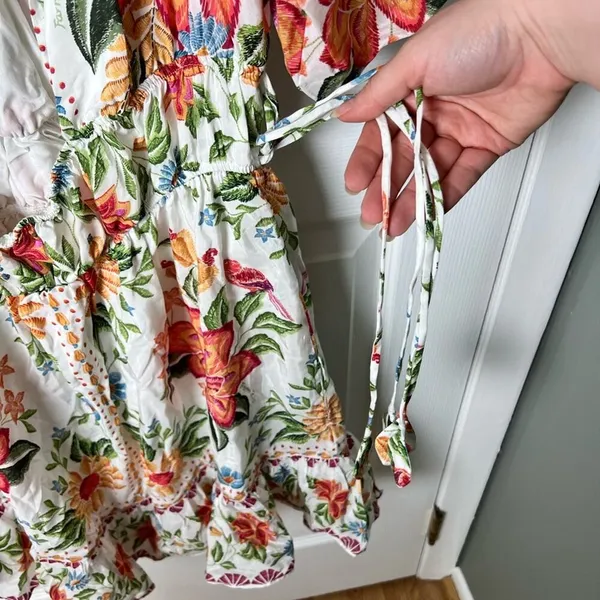 Farm Rio Off-White Bloom Garden Euroflax Premium Linen Mini Dress L - Image 4