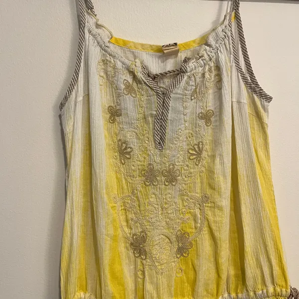 Vintage Y2K Free People Top Sleeveless Tank Yellow Tie Dye Embroidered 6 Small - Image 2