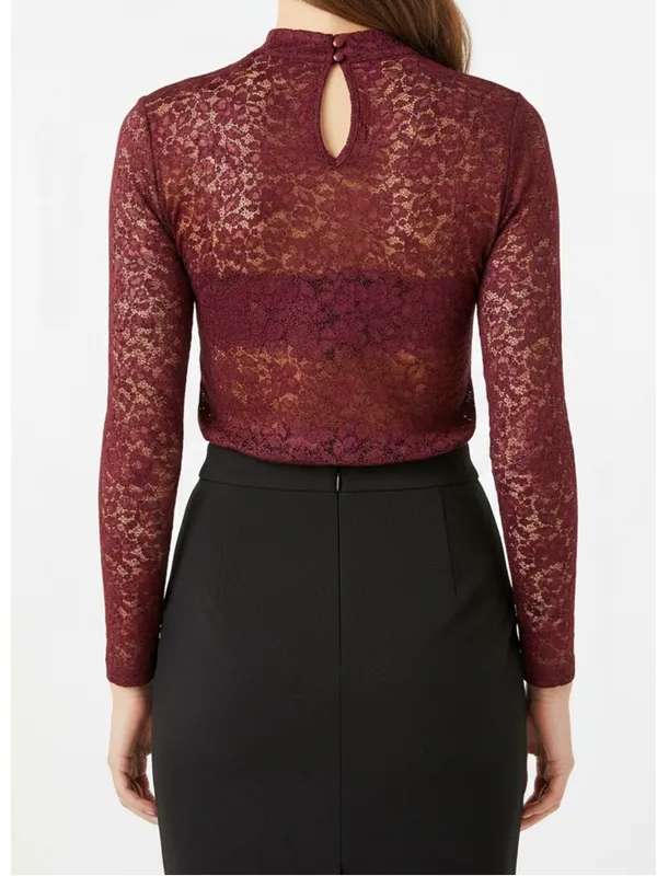 SÉZANE Taori Long Sleeve Lace Blouse, Red, FR38/US6 - Image 4