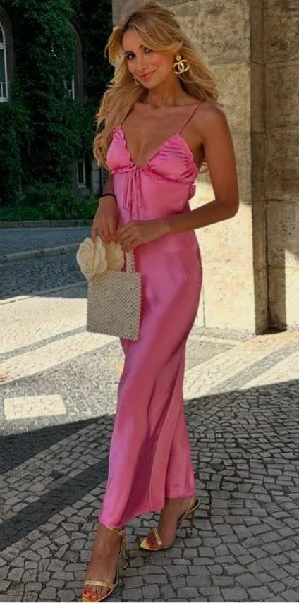 Zara maxi dress hot satin pink lingerie ruffled midi party Valentine’s date wedding - Image 5