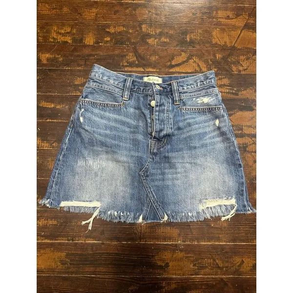 Madewell rigid denim A-line distressed raw hem skirt - Image 2