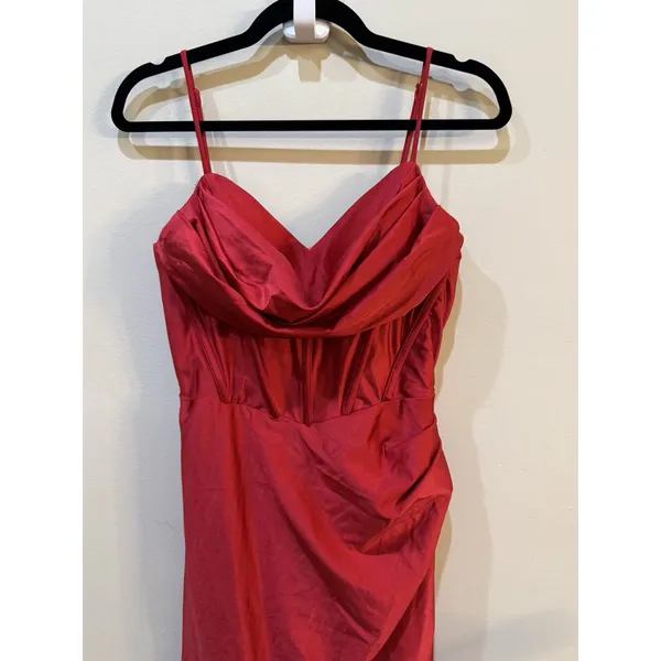 Betsy And Adam A26239 Red Satin Evening Gown Size 8 Corseted - Image 6