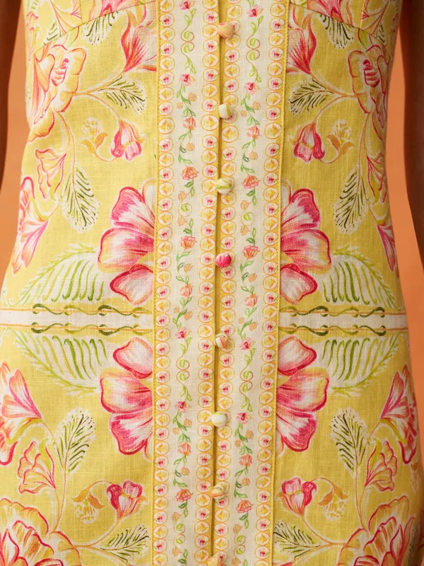 NWT Few Moda Delores Dress size 4 linen ANAYA yellow floral mini sunlit blooms - Image 6