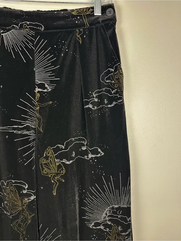 Disturbia‎ Adelina Foil Print Velour Wide Leg Trousers Women’s Sz 6 - Image 4