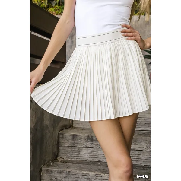 Zenana Woven High Waist Knife-Pleat Mini Skirt Lined Inner Pants - Small - Image 5