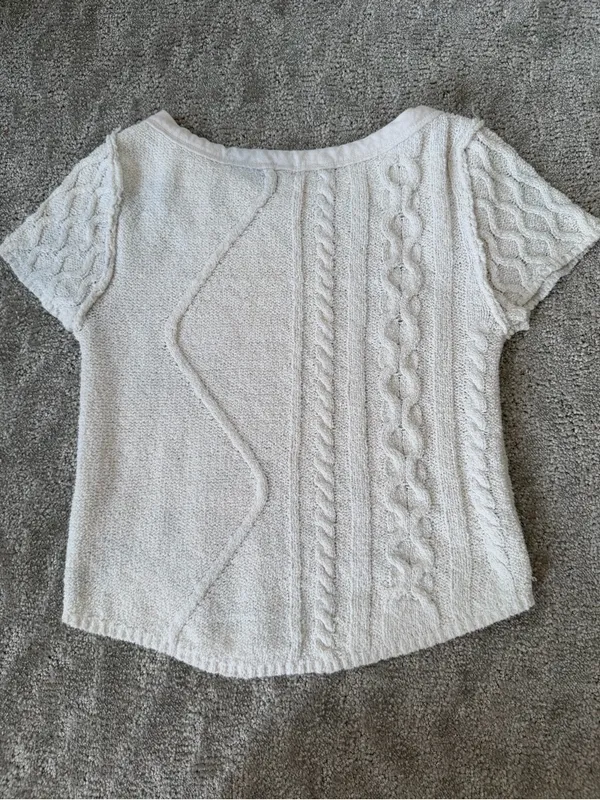 Free People Baby Cable Tee in Ivory Off White Size Small Cotton Blend Boho - Image 10