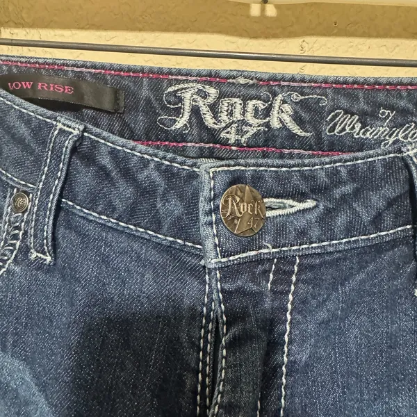 Y2K Wrangler‎ Rock 47 Low Rise Blue Jeans Women’s Studded Flare rhinestone 4/27 - Image 5