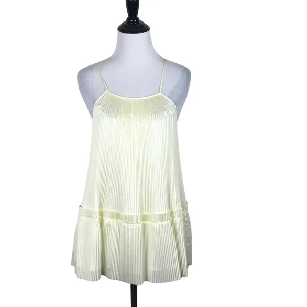 Lewit Green Essence Pleated Swing Top Square Neck Spaghetti Strap Yellow Size XS - Image 4