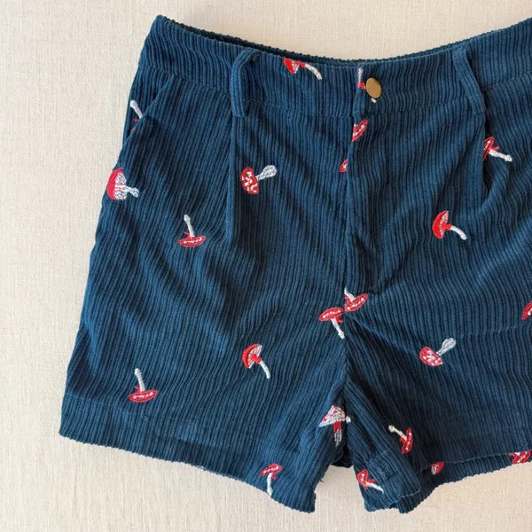 Unbranded Mushroom Embroidered Corduroy High Rise Shorts S 4-6 Blue - Image 7