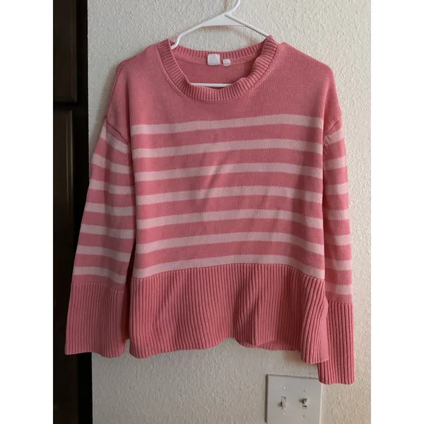 Gap Womens Pink‎ Striped Crewneck Knit Sweater Long Sleeve Ribbed Pullover Small - Image 2