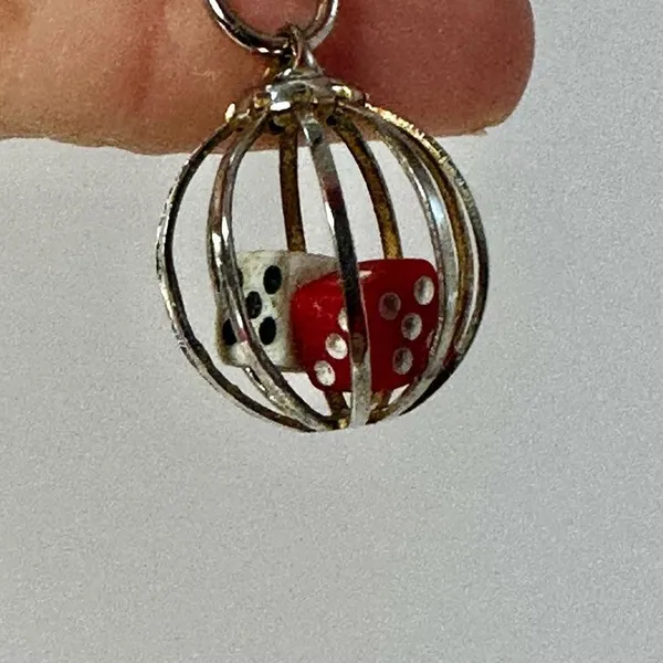 Vintage caged dice pendant necklace - Image 5