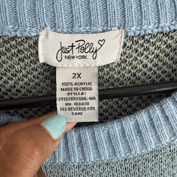 Just Polly New York Smiley Face Oversized Knit Sweater Blue 2X JT13385XSML-MA - Image 5