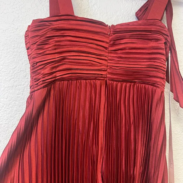 Lulus Gorgeous Purpose Satin Pleated Sleeveless Bow Maxi Dress Red Size XS NWT - Image 5