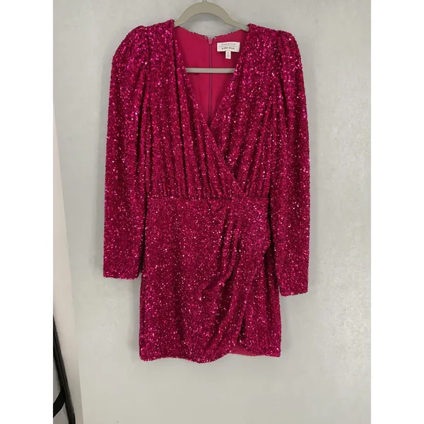 & Other Stories Womens Dress Pink Sequin V-Neck Long Sleeve Mini 4 - Image 2