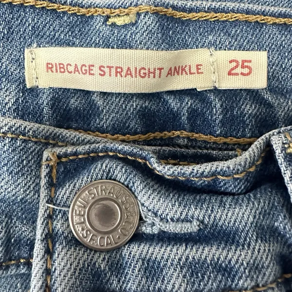 Levis Ribcage Straight Ankle Jeans Womens 25 Denim Button Fly High Rise Raw Hem‎ - Image 7