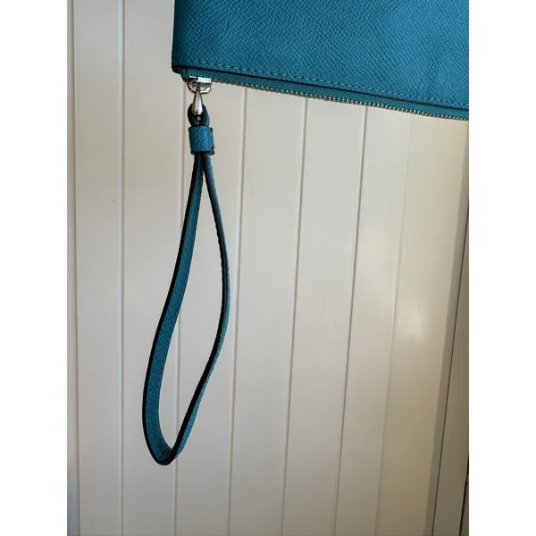 Coach F58032 Corner Zip Wristlet Turquoise Blue Green Crossgrain Leather w Slots - Image 4