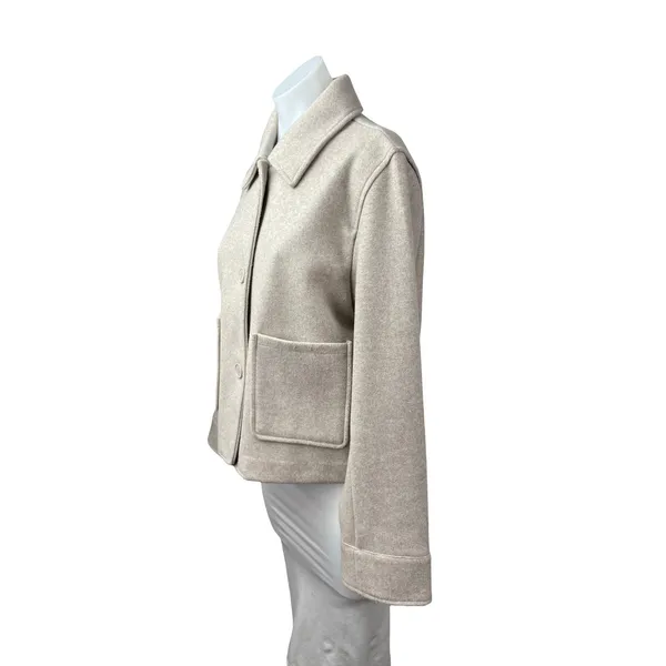Zara Women's Beige Collared Long Sleeve Button Down Shirt Shacket Coat Jacket M - Image 3