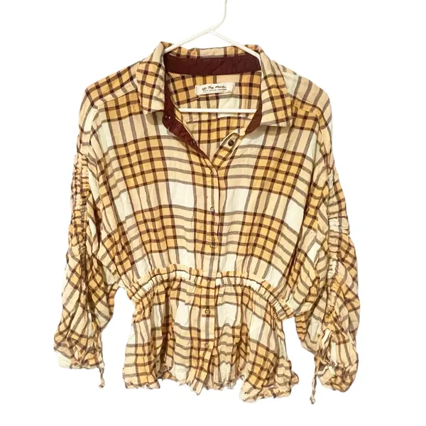 Free People We The Free Womens‎ Medium Plaid Released Trim Button-Down Top - Image 2
