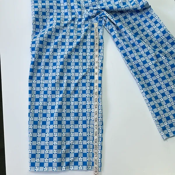 Wild fable pull on wide leg high rise pants retro blue white check with flowers - Image 13