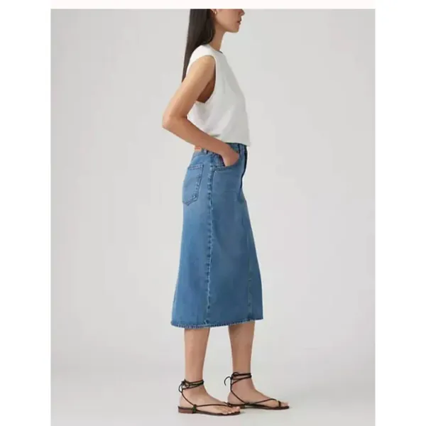 New Levi's 27 Womens Denim High Rise Slit Skirt Blue Size 27 Meadow Games Clean - Image 4