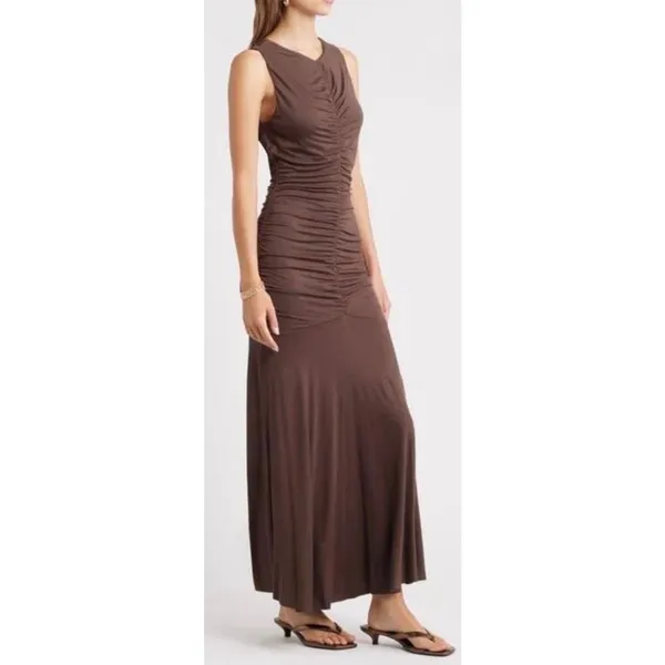 Open Edit Brown Ruched Sleeveless Maxi Dress Size‎ Small NEW - Image 2