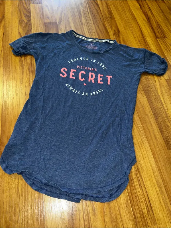 Victoria's Secret Navy Blue Short Sleeve Logo Sleep Tee with Pink Print - Image 2