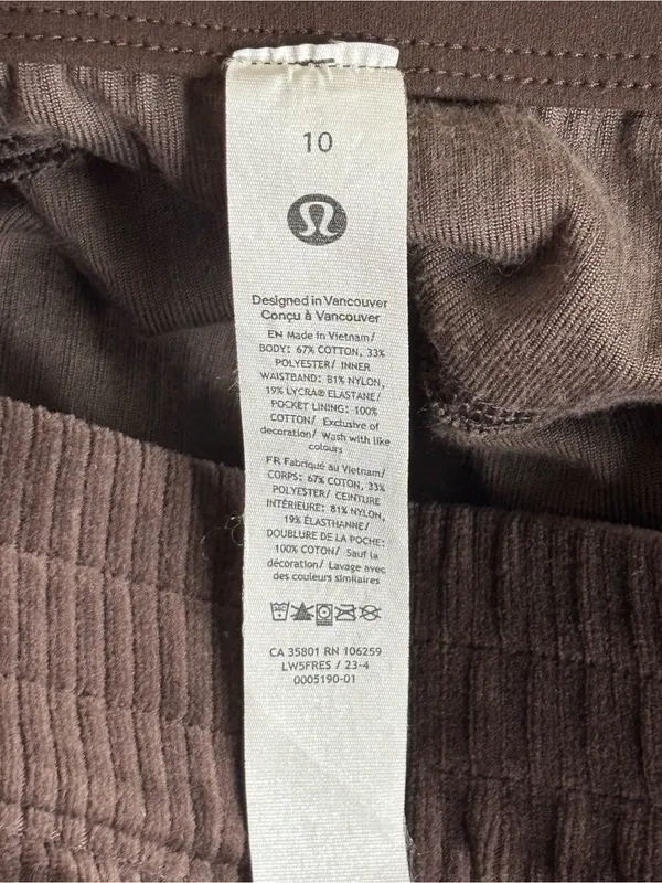Lululemon Scuba Mid-Rise Wide-Leg Pant Velvet Cord Espresso size 10 - Image 4